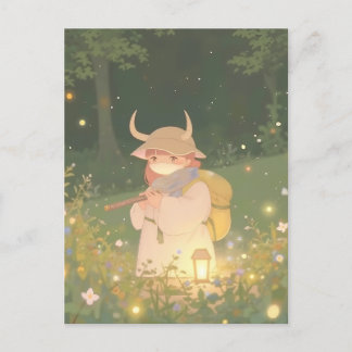 Ethereal Anime Girl mit Hörnern auf Whimsical Mead Postkarte