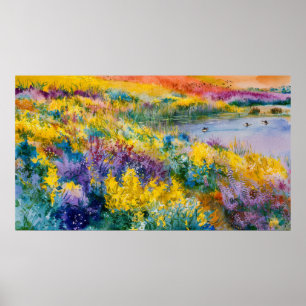 *~* Ethereal AP83 Wilde Blume Teich Lily Pads 16:9 Poster