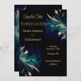Ethereal aquamarin-blaue Goldfederhochzeit Save The Date