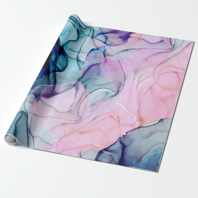 Ethereal Aquamarin & rosa Inky Glamour Geburtstags Geschenkpapier (Ungerollt)