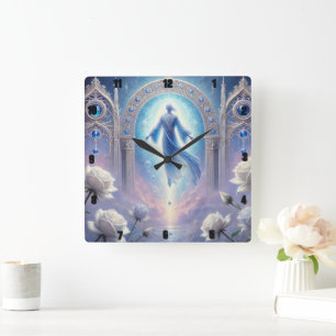 Ethereal Archway White Roses Quadratische Wanduhr