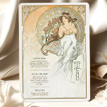 Ethereal Art Nouveau Wedding Menu Card Einladung<br><div class="desc">Diese wunderschön gestaltete Jugendstil-Hochzeitskarte strahlt Eleganz und Charme aus. Die Vorderseite ist mit einer anmutigen Figur umgeben von aufwändigen, runden Mustern in Gold und weichen Pfirsichfarben, mit Akzenten von abgedämpftem Minzgrün und Elfenbein. Feine Blumenmotive und fließende Linien, die für den Jugendstil charakteristisch sind, sorgen für eine romantische und ätherische Touch....</div>