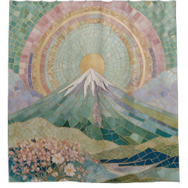 Ethereal Bloom: Pastel Mosaic Volcano in Spring Duschvorhang