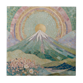 Ethereal Bloom: Pastel Mosaic Volcano in Spring Fliese
