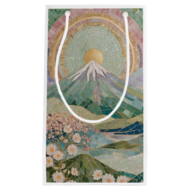 Ethereal Bloom: Pastel Mosaic Volcano in Spring Kleine Geschenktüte (Vorderseite)