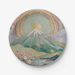 Ethereal Bloom: Pastel Mosaic Volcano in Spring Pappteller