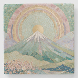 Ethereal Bloom: Pastel Mosaic Volcano in Spring Steinuntersetzer
