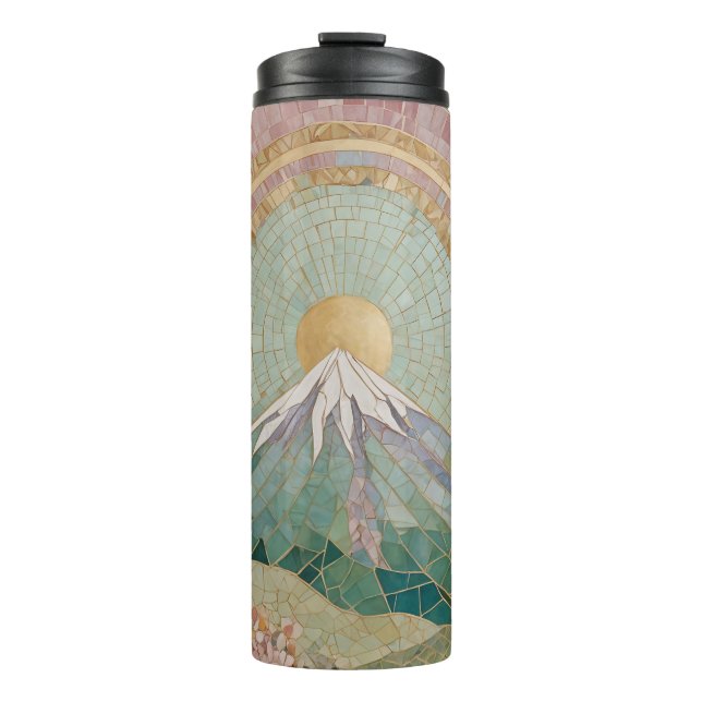 Ethereal Bloom: Pastel Mosaic Volcano in Spring Thermosbecher (Vorderseite)