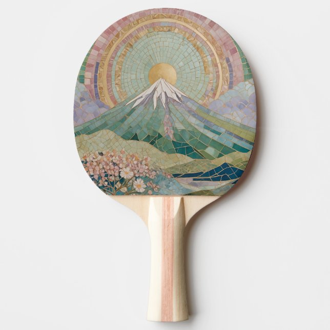 Ethereal Bloom: Pastel Mosaic Volcano in Spring Tischtennis Schläger (Vorderseite)