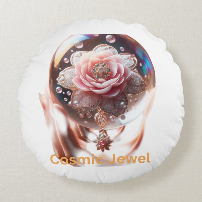 Ethereal Blossom: Juwel der Verzauberung Rundes Kissen (Vorderseite)