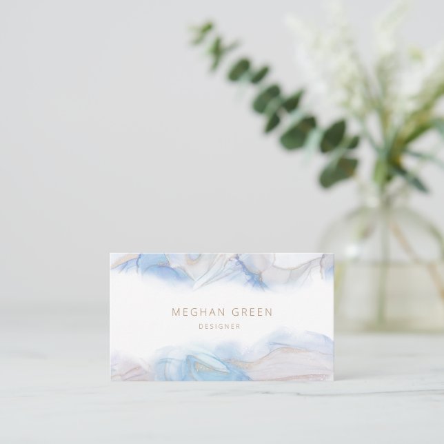 Ethereal Blue Alcohol Ink Modern Business Card Visitenkarte (Stehend Vorderseite)