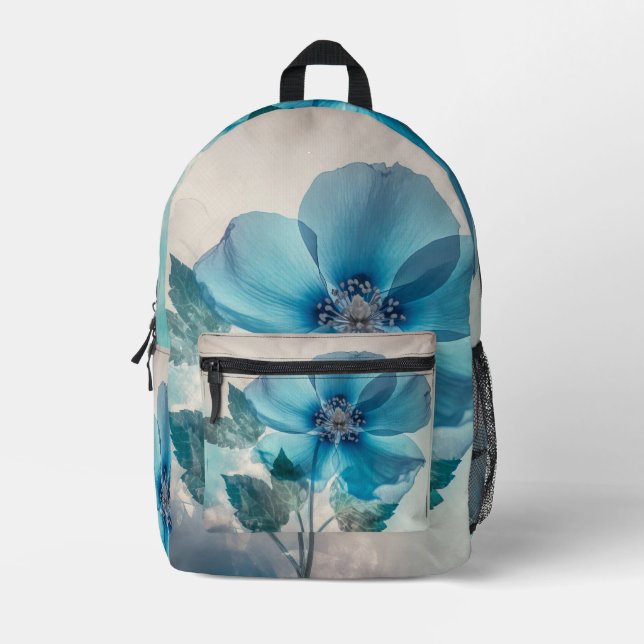 Ethereal Blue Blossom Bedruckter Rucksack (Vorderseite)