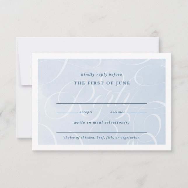 Ethereal Blue Classic Script Watercolor Wedding RSVP Karte (Vorderseite)