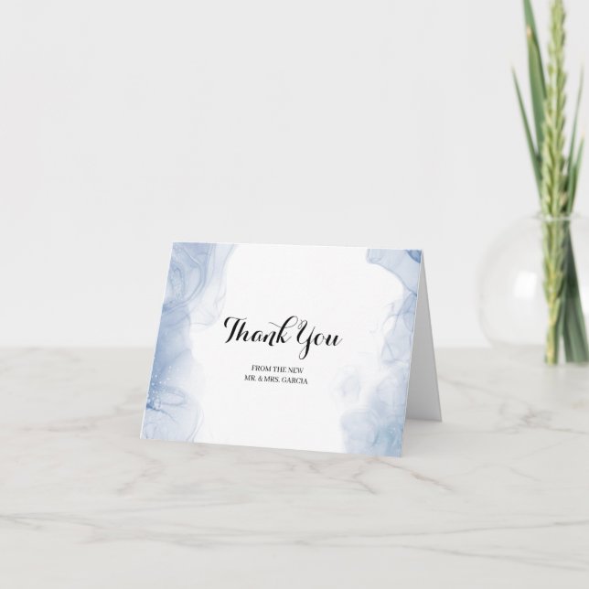 Ethereal Blue Ink Watercolor Danke Karte (Vorderseite)