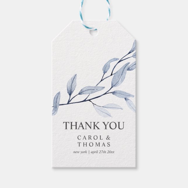 Ethereal Blue | monogramm Dankeschön Hochzeit Geschenkanhänger (Vorderseite)