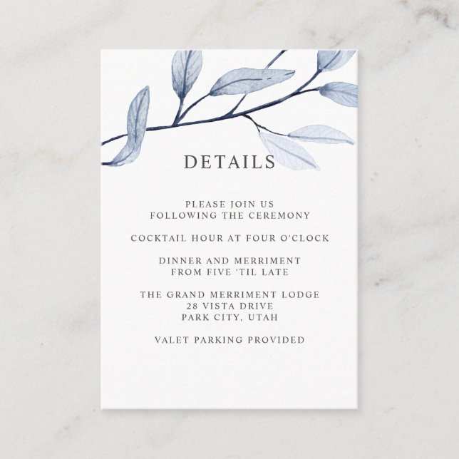 Ethereal Blue WEDDING Hotel Details Unterkunft Begleitkarte (Vorderseite)