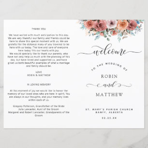 Ethereal Blush, Peach, Blue Floral Hochzeitsprogra