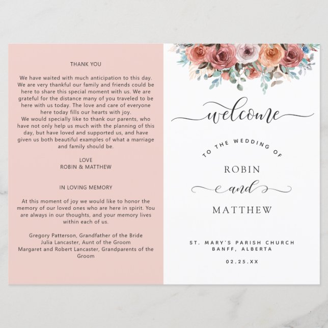 Ethereal Blush Peach, Floral Wedding Program (Vorderseite)