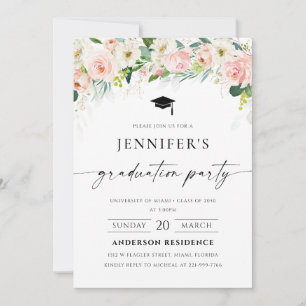 Ethereal Blush Rose Roses Graduation Invitation
