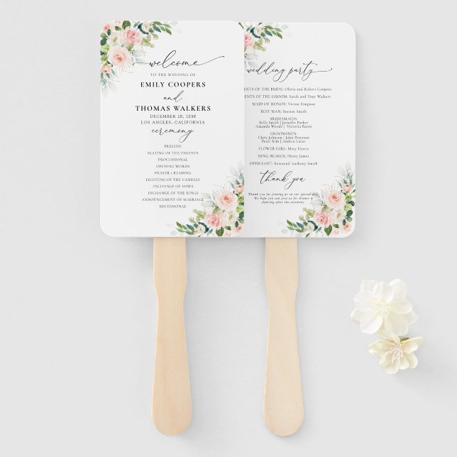 Ethereal Blush Wedding Program Hand Fan Fächer (Vorne und Hinten)