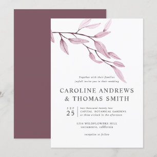 Ethereal Burgundy Chic Botanical Blätter Hochzei Einladung