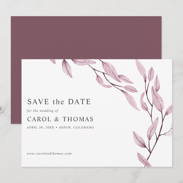 Ethereal Burgundy | chic botanisch Save the Date Einladung (Vorne/Hinten)
