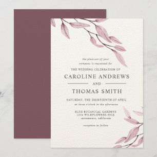 Ethereal Burgundy Hochzeit von botanischen Blätt Einladung