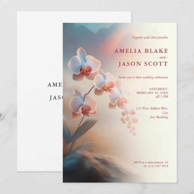 Ethereal Colors White Orchid Wedding Einladung (Vorne/Hinten)
