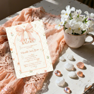 Ethereal Coquette Peach Bow Baby Shower TMF26 Einladung