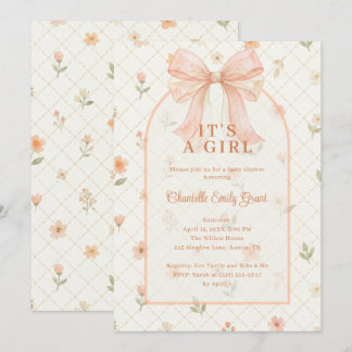 Ethereal Coquette Peach Bow Baby Shower TMF26 Einladung