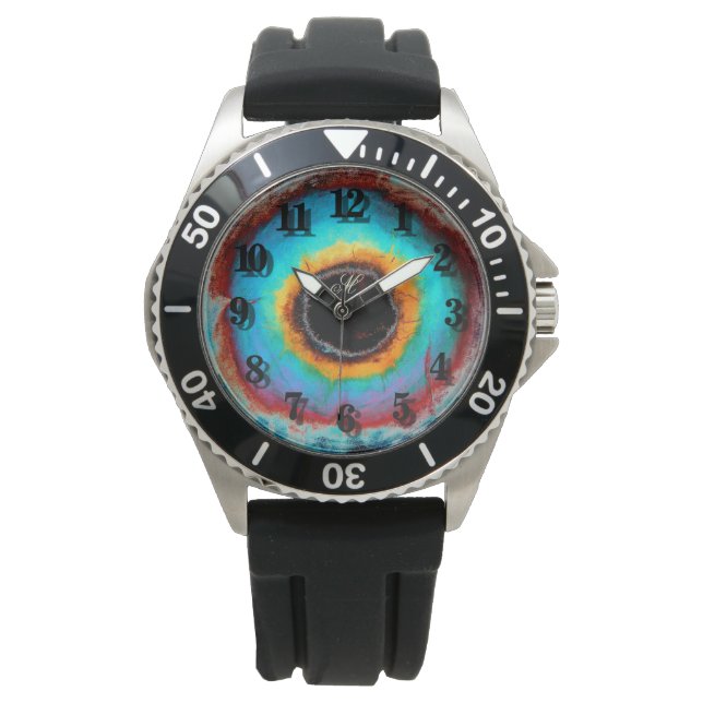Ethereal Cosmic Eye Monogram Lebendige Abstrakte K Armbanduhr (Vorderseite)