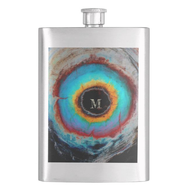 Ethereal Cosmic Eye Monogram Lebendige Abstrakte K Flachmann (Vorderseite)