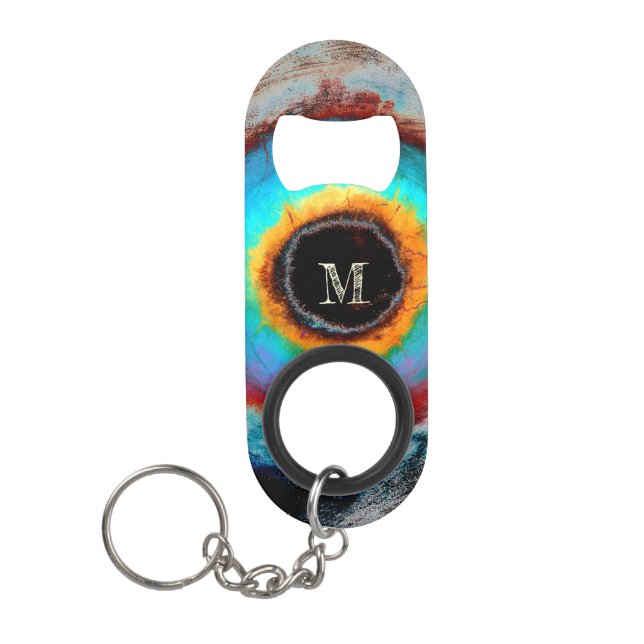 Ethereal Cosmic Eye Monogram Lebendige Abstrakte K Mini Flaschenöffner (Vorderseite)