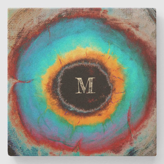 Ethereal Cosmic Eye Monogram Lebendige Abstrakte K Steinuntersetzer (Vorderseite)