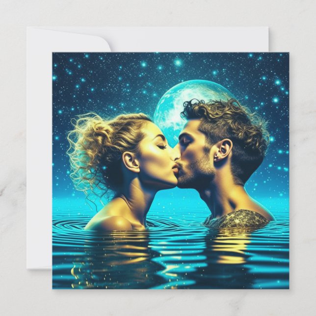 Ethereal Couple Küssen in Mondwasser Reflektion Karte (Vorderseite)