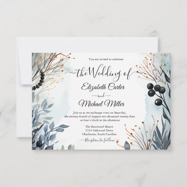 Ethereal Delicate Watercolor Serene Foliage Einladung (Vorderseite)