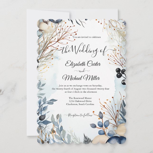 Ethereal Delicate Watercolor Serene Foliage Einladung (Vorderseite)