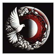 Ethereal Dove Planet - Noir Ink und Red Mandala