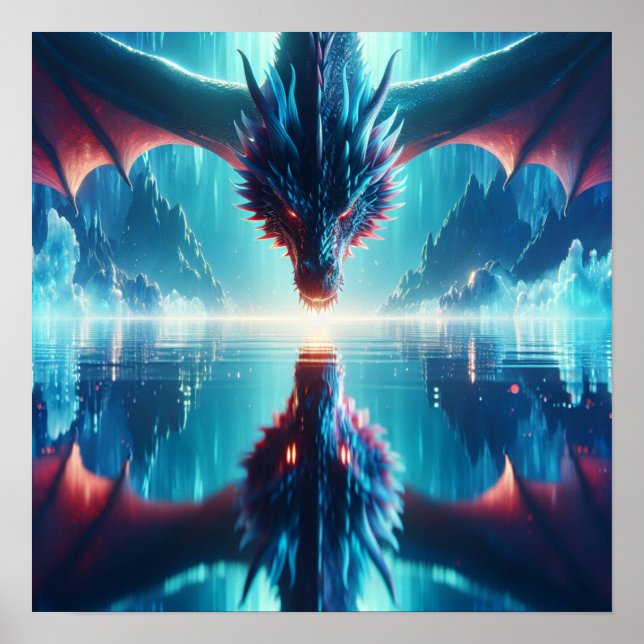 Ethereal Dragon Reflection AI Art Poster (Vorne)