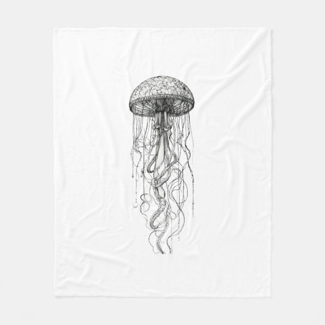 Ethereal Drift – Sanfte Leuchtende Qualle Tee Fleecedecke (Vorderseite)
