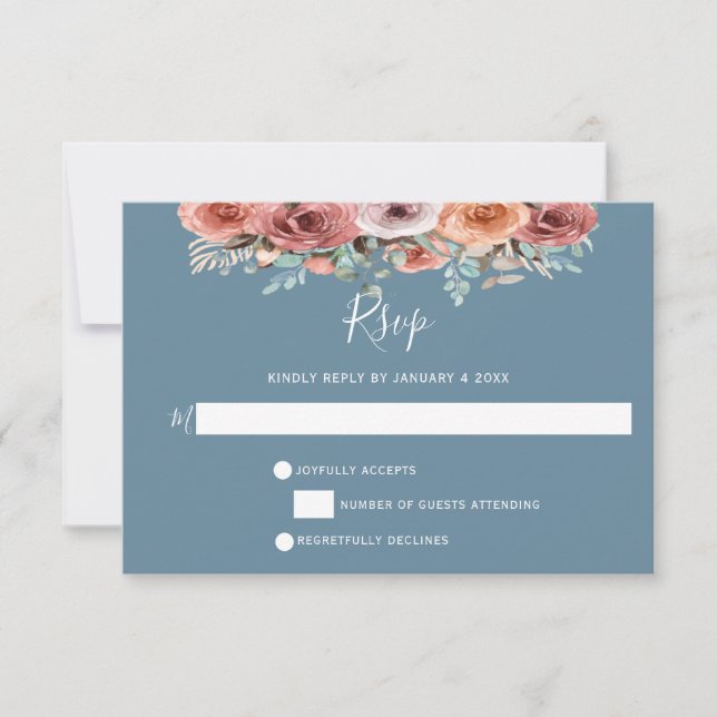 Ethereal Dusty Blue, Blush et Peach Floral RSVP (Devant)
