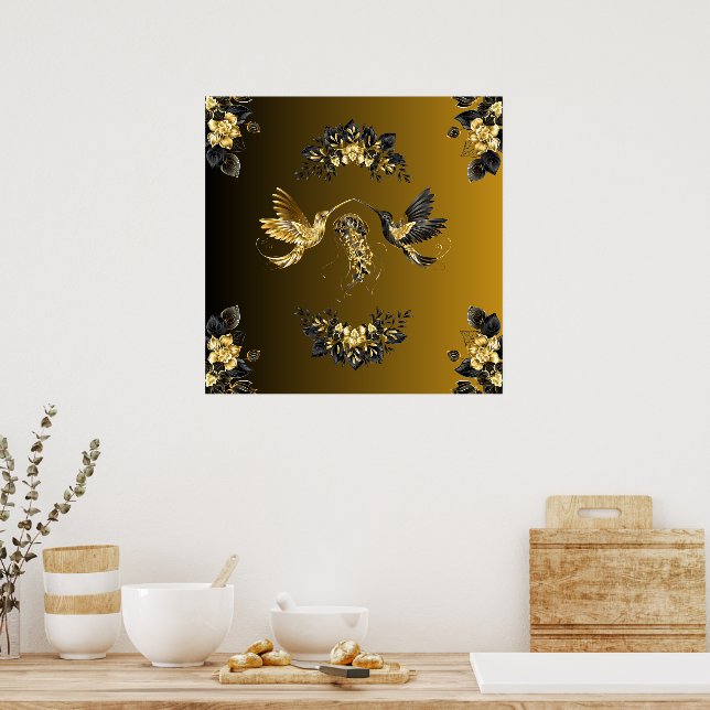 Ethereal Einheit, Schwarz und Gold Grafik Kunst Poster (Küche)
