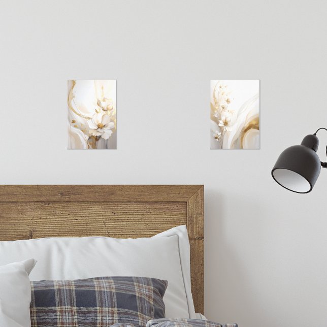 Ethereal Elegance: Abstract White Blooms with Flui Bilderwand Sets (Schlafzimmer)
