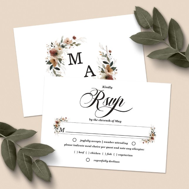 Ethereal Elegance Classic White Boho Wedding RSVP Karte (Ethereal Elegance Meal Choice RSVP available in 6 colorways to Mix & Match.)