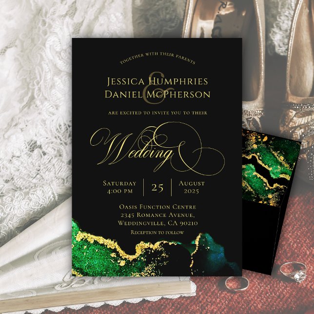 Ethereal Emerald Green Gold Hochzeit Einladung (Ethereal Emerald Green Gold Wedding Invitation)