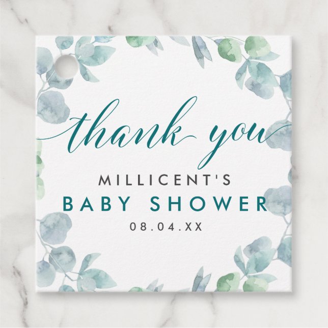 Ethereal Eucalyptus Baby Dusche Vielen Dank Geschenkanhänger (Vorderseite)
