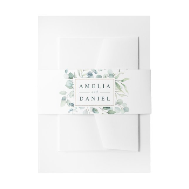 Ethereal Eukalyptus Gold Rahmen Greenerity Wedding Einladungsbanderole (Vorderseite Beispiel)
