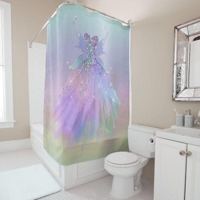 Ethereal Fairy Gown | Rainbow Ombre Pastel Sheen Duschvorhang (Beispiel)
