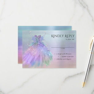 Ethereal Fairy Wing Gown Rainbow Pastel Sheen RSVP Karte