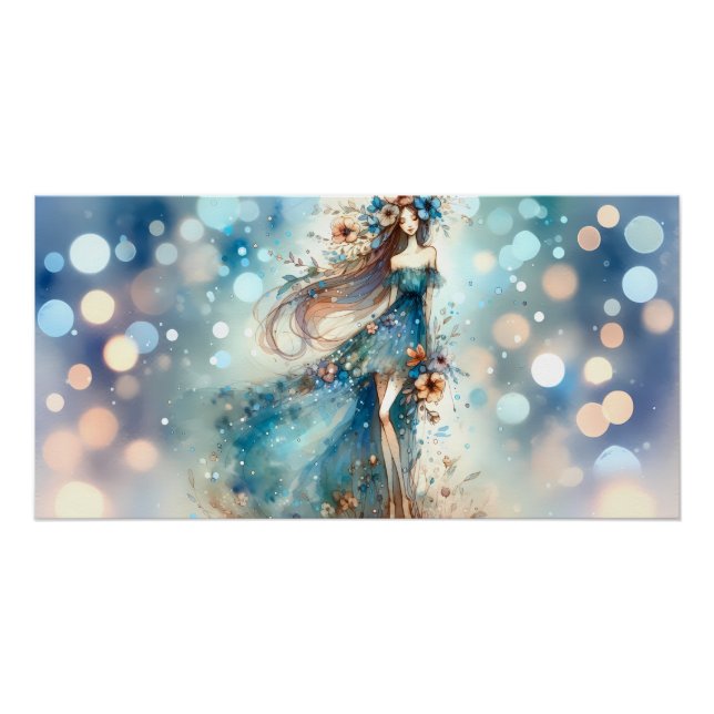 Ethereal Fantasy Goddess in a Watercolor Dream Poster (Vorderseite)